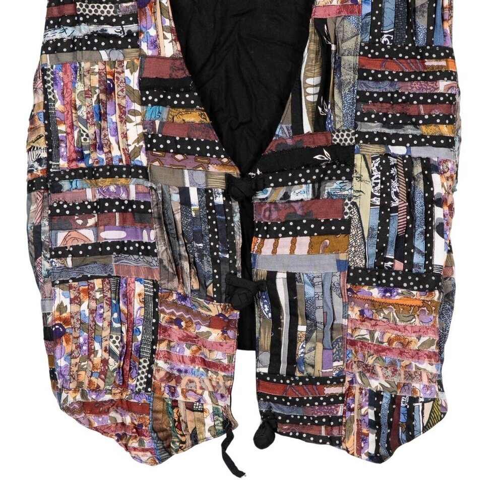 VTG Halsey Patchwork Vest M Boho Hippie Toggles Lagenlook Festival Indie TieBack - Picture 3 of 6